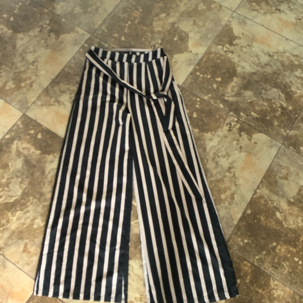High rise woven black/taupe wide leg pants
